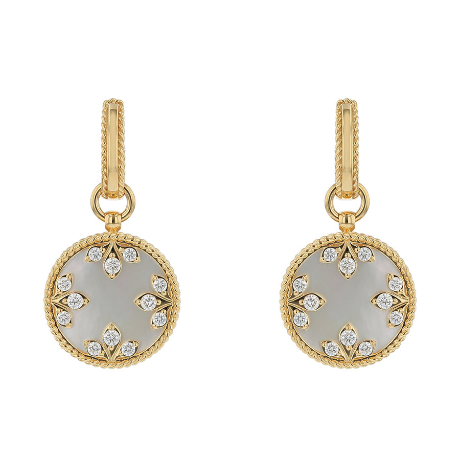 Venetian Medallion 0.55ct Diamond and Mother of Pearl Drop Earrings in 18K Yellow Gold