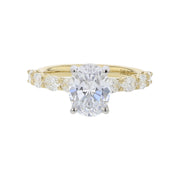 Grand Aire Petite Diamond Semi-Mount Ring in 18K Yellow Gold and Platinum for Oval Center, Size 6