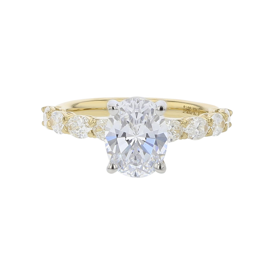 Grand Aire Petite Diamond Semi-Mount Ring in 18K Yellow Gold and Platinum for Oval Center, Size 6