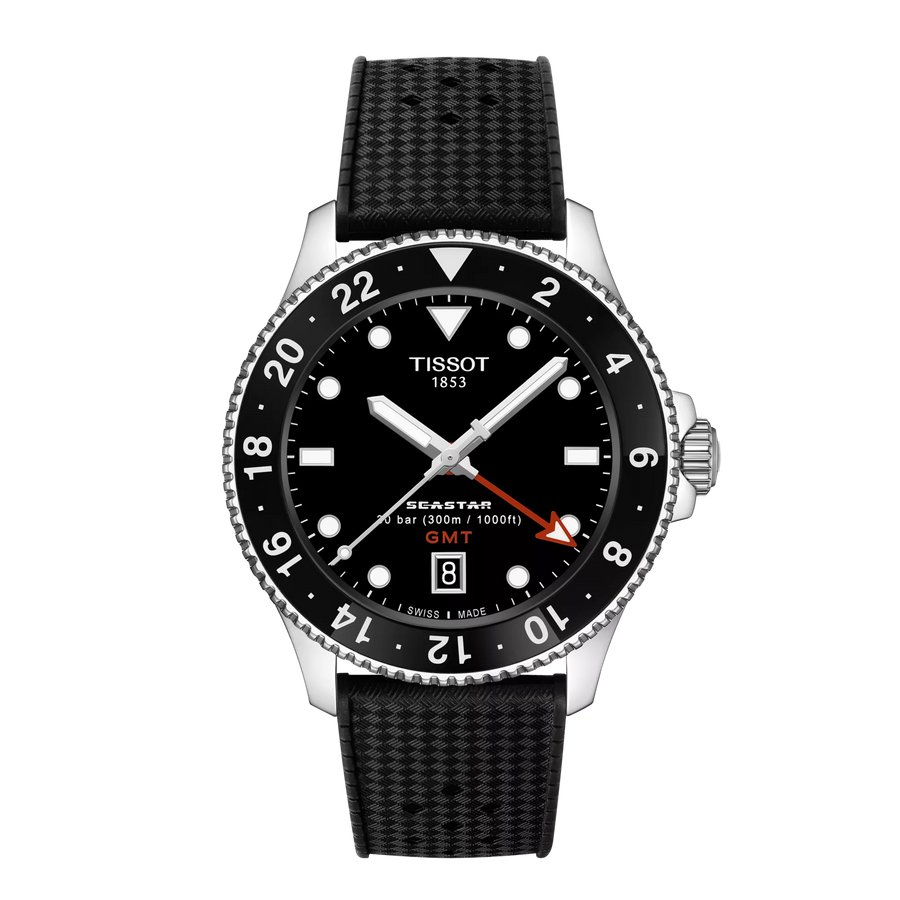 40mm Seastar 1000 Quartz GMT Watch with Black Dial in Stainless Steel, Strap