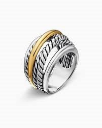 Crossover Ring in Sterling Silver with 14K Yellow Gold