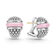 Pink Caviar Omega Back Earrings in Sterling Silver and Ceramic