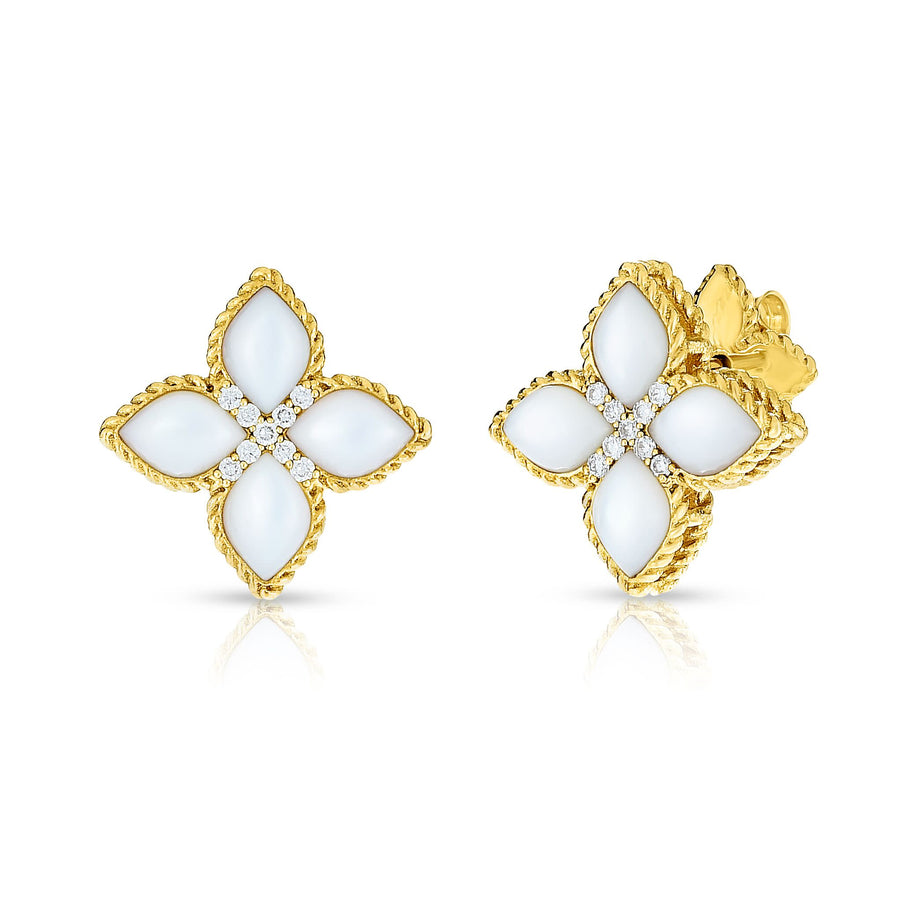 Venetian Princess Mother of Pearl and Diamond Earrings in 18K Yellow Gold