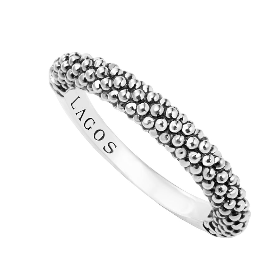 Signature Caviar Beaded Stack Ring in Sterling Silver, Size 7