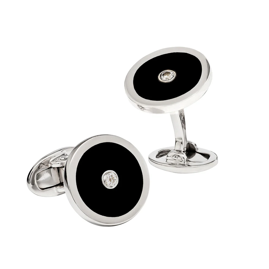 0.11ct Diamond and Black Onyx Cufflinks in Sterling Silver