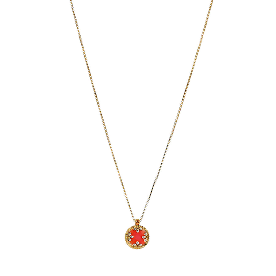 Venetian Princess 2.00ct Pink Opal and 0.05ct Diamond 12mm Pendant in 18K Yellow Gold, 17" chain