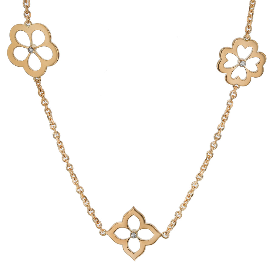 Diamond Multi Motif Floral Necklace in 18K Yellow Gold, 18in