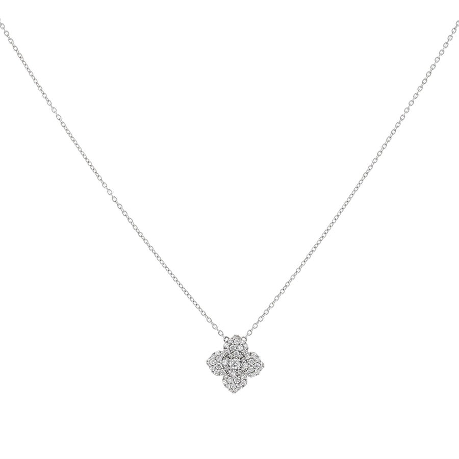0.97Ct Diamond Flower Pendant Necklace in 18k White Gold 18in