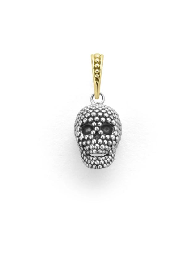Anthem Caviar Beaded Skull Pendant in 18K Yellow and Sterling Silver