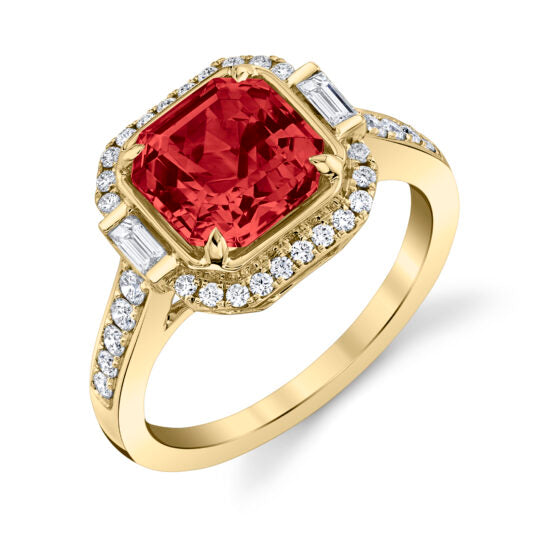 2.40ct Garnet and 0.43ct Diamond Halo Ring in 14K Yellow Gold, size 6.5