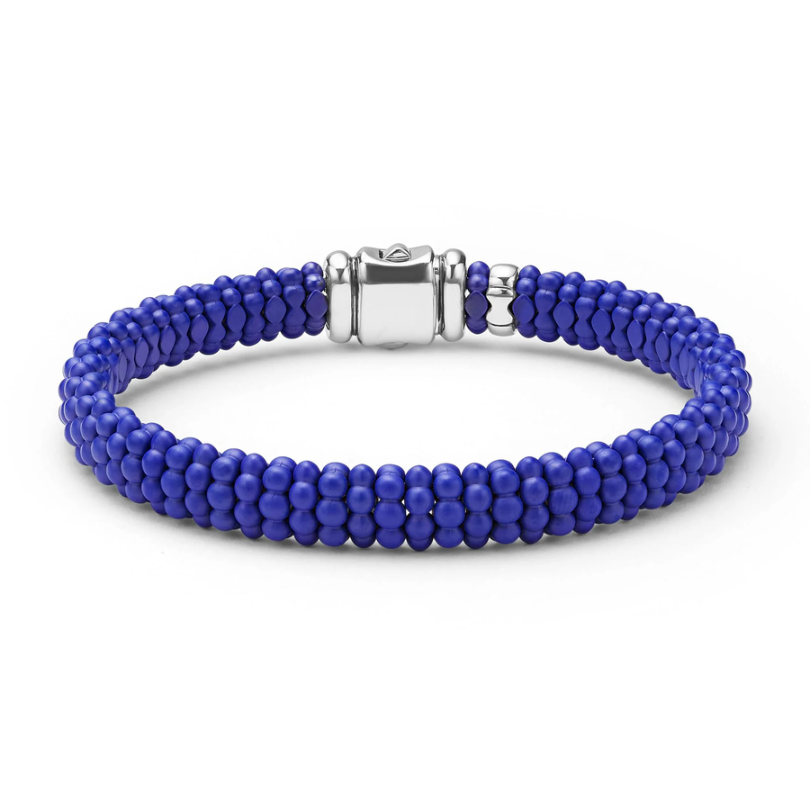 Ultramarine Blue Caviar Anthem 9mm Rope Bracelet in Sterling Silver, 18K Yellow Gold, and Matte Ceramic, size medium