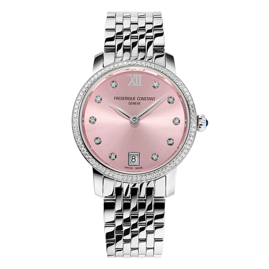 30mm Classics Slimline Watch with Pink Dial in Stainless Steel, Bracelet