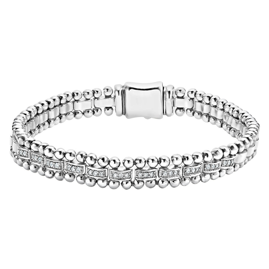 Diamond Caviar Spark Link Bracelet in Sterling Silver Size Medium