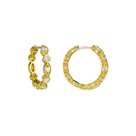 Petite Marquise Diamond Small Hoop Earrings in 18K Yellow Gold