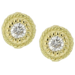 Engraved Twist Diamond Bezel Stud Earrings in 18K Yellow Gold