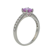 0.97ct Round Pink Sapphire and 0.16ct Diamond Ring in Platinum, Size 6