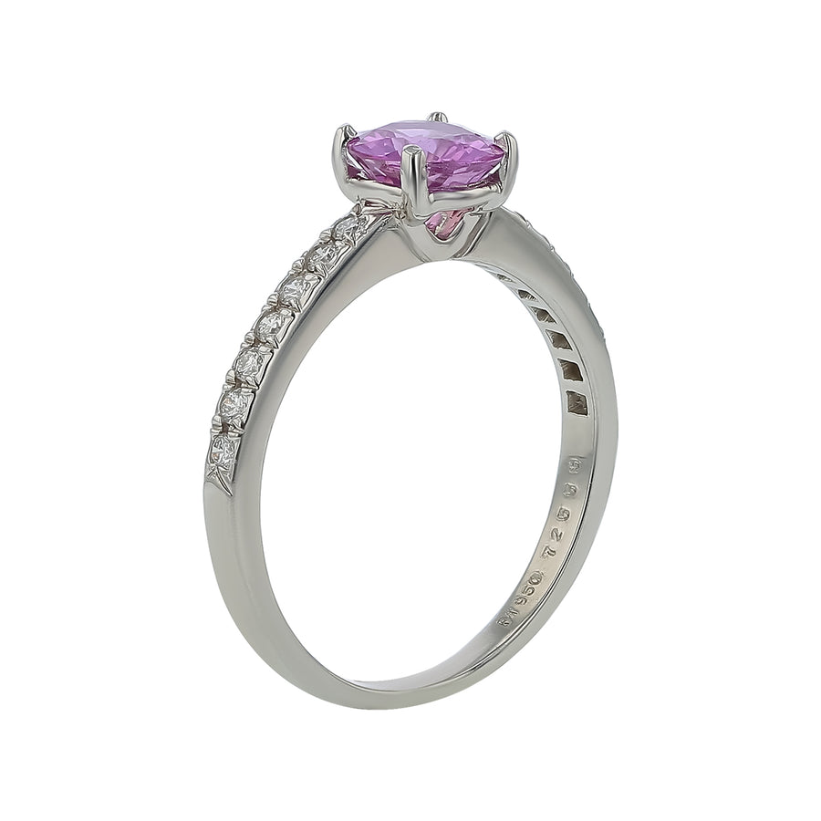 0.97ct Round Pink Sapphire and 0.16ct Diamond Ring in Platinum, Size 6