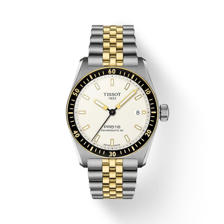 38mm PR516 Powermatic 80 Watch with White Dial in Stainless Steel with Yellow Gold PVD, Bracelet