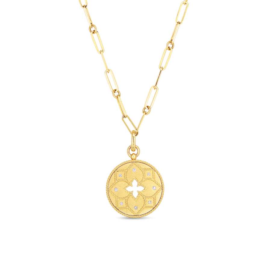 Venetian Princess 0.09ct Diamond Flower Cut Out Pendant in 18K Yellow Gold, 19" chain