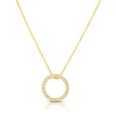 Round Diamond Small Circle Pendant in 18K Yellow Gold, 18in