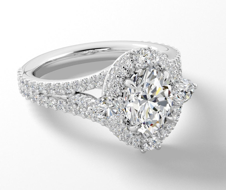 1.05ct Diamond Split Shank Halo Ring Semi Mount in Platinum for 1.50ct Oval Center