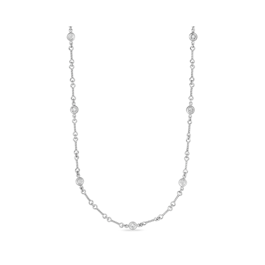 Diamond by the Inch 0.28ct Diamond Station Dog Bone Necklace in 18K White Gold, 18"