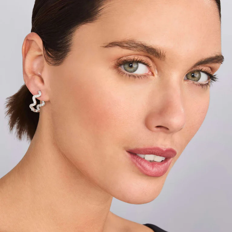Caviar Spark 1.02ct Diamond Wave Hoop Earrings in Sterling Silver