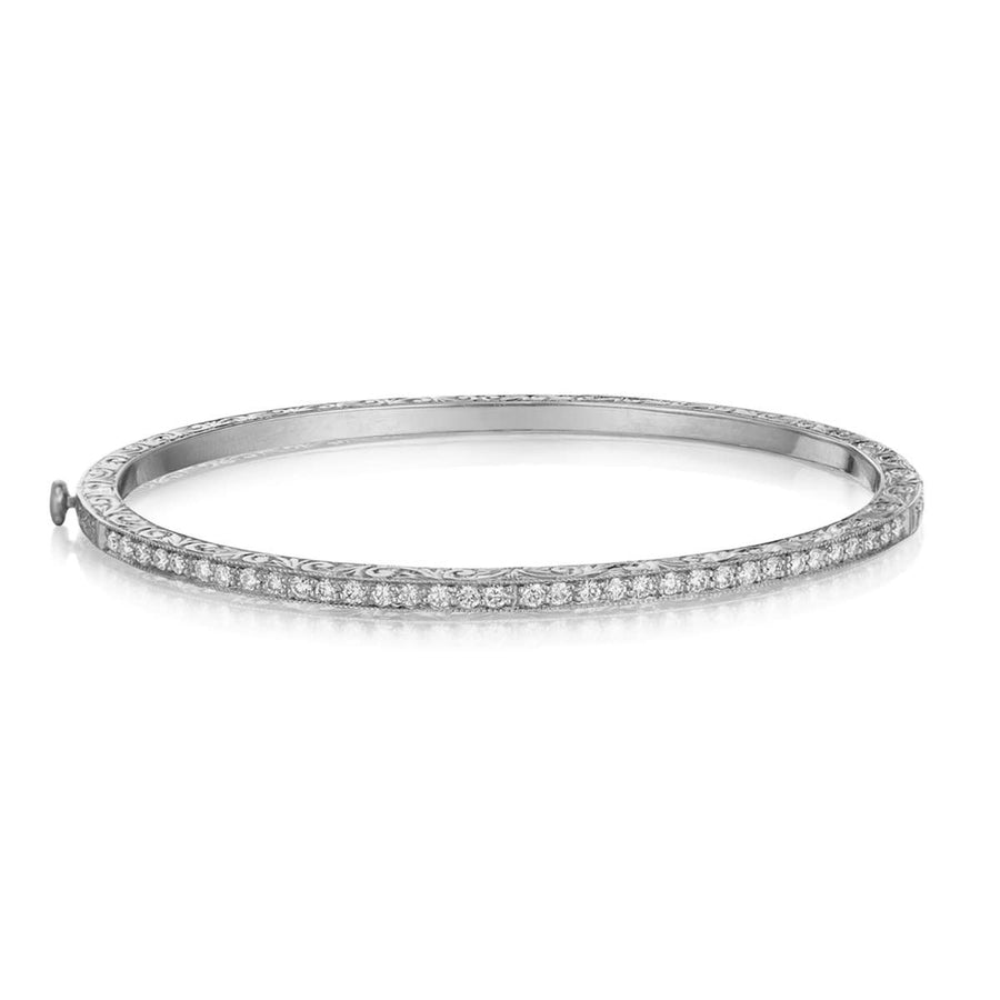 Thin Pave Diamond Bangle Bracelet in 18K White Gold