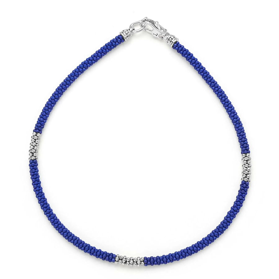 Blue Caviar Three Station Bracelet in Sterling Silver and Matte Ceramic, size 7.5