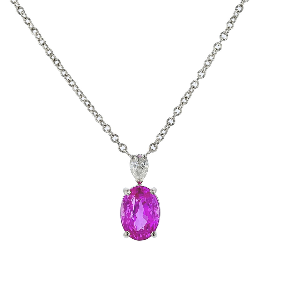 4.02ct Oval Pink Sapphire and 0.25ct Diamond Necklace in Platinum, 16"