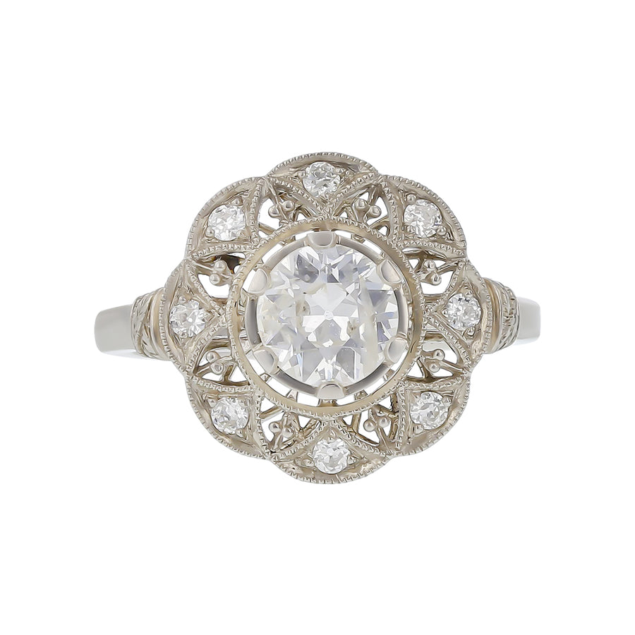 0.88ct Round Diamond and 0.17ct Diamond Ring in Platinum, Size 6.25