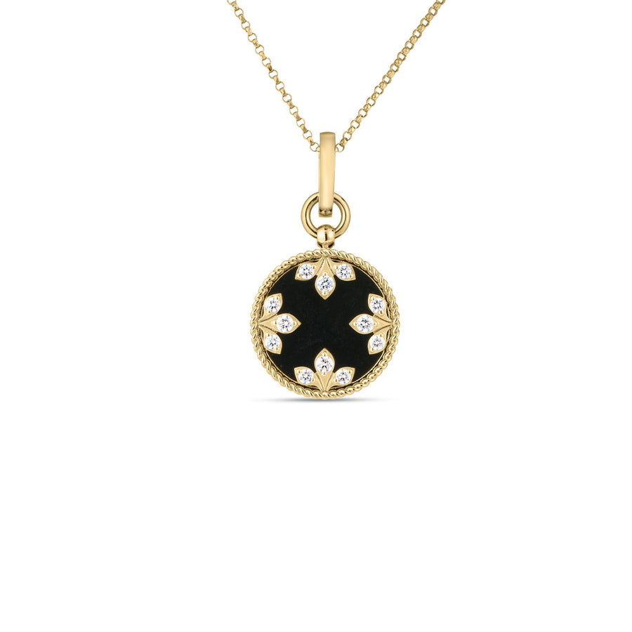 Colored Medallion 0.05ct Diamond and Black Jade Pendant in 18K Yellow Gold, 17" chain