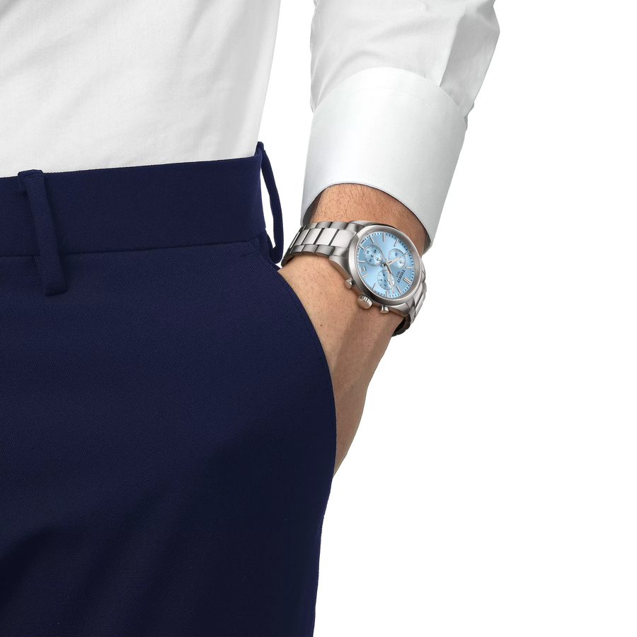 40mm PR 100 Chronograph Ice Blue Dial Watch in Stainless Steel with Bracelet