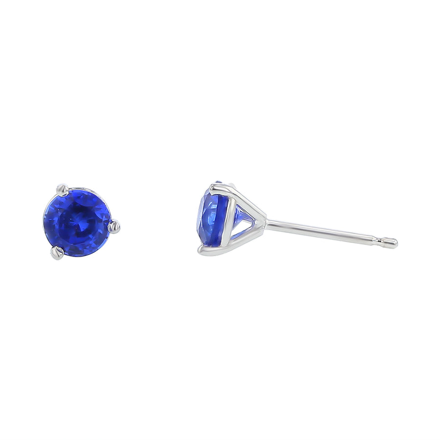 1.04ct 4.7mm Round Ceylon Sapphire Stud Earrings in 18K White Gold