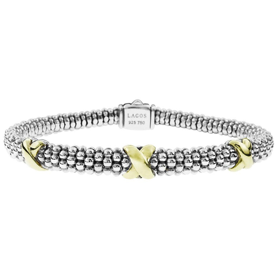 Enso 6mm X 3 Station Rope Bracelet in 18K Yellow Gold and Sterling Silver Size 7