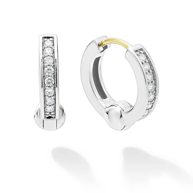 Diamond Caviar Spark Huggie Hoop Earrings in Sterling Silver, 15mm