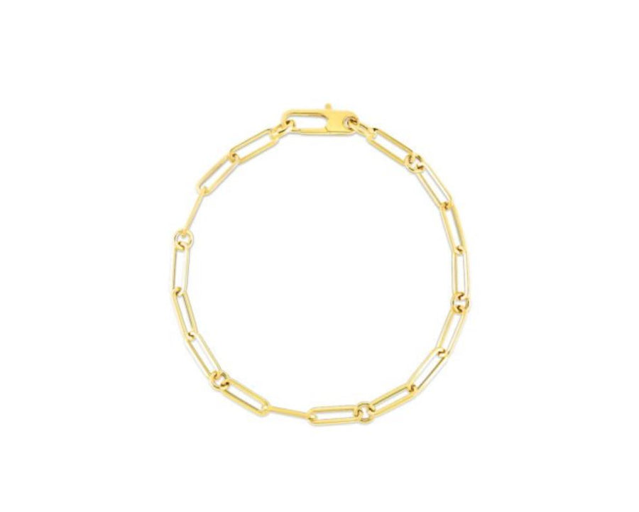 Paperclip and Round Link Bracelet in 18K Yellow Gold, 8"