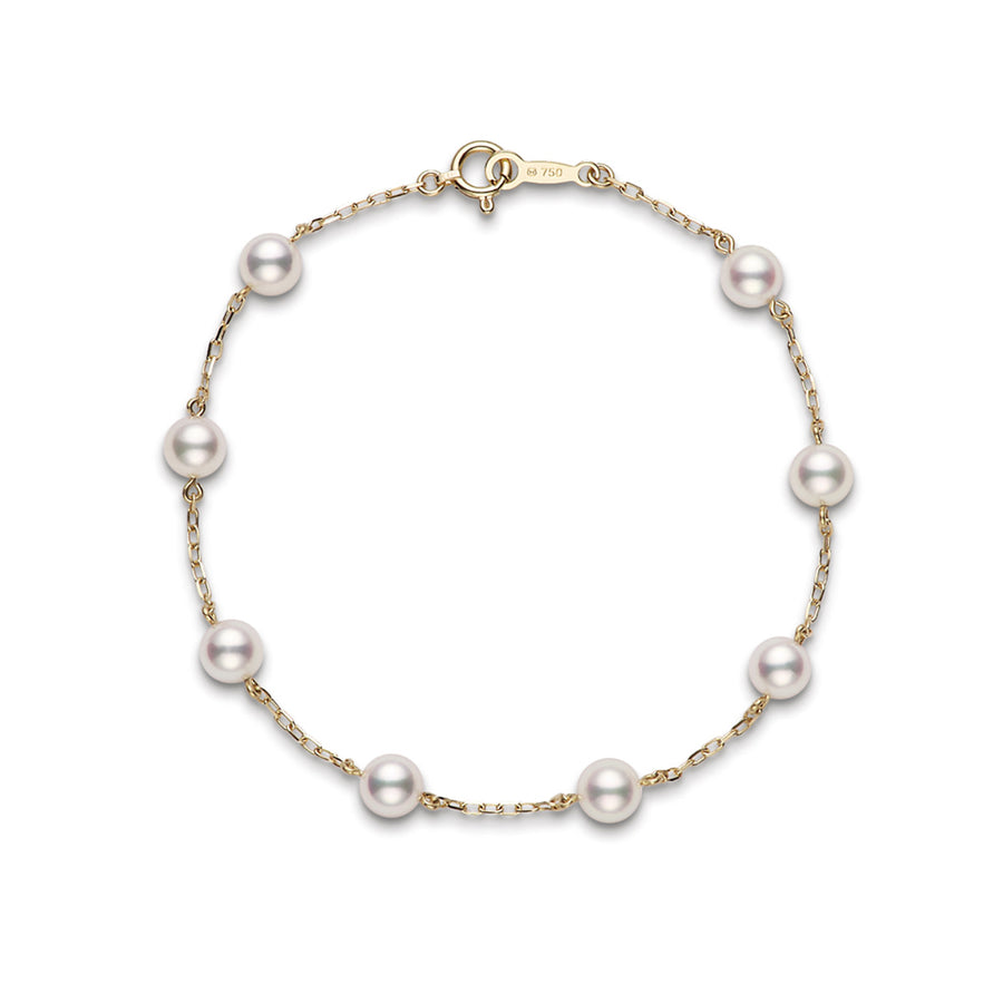 Core 6-6.5mm Cultured Pearl Station Bracelet in 18K Yellow Gold 7in with Lobster Clasp