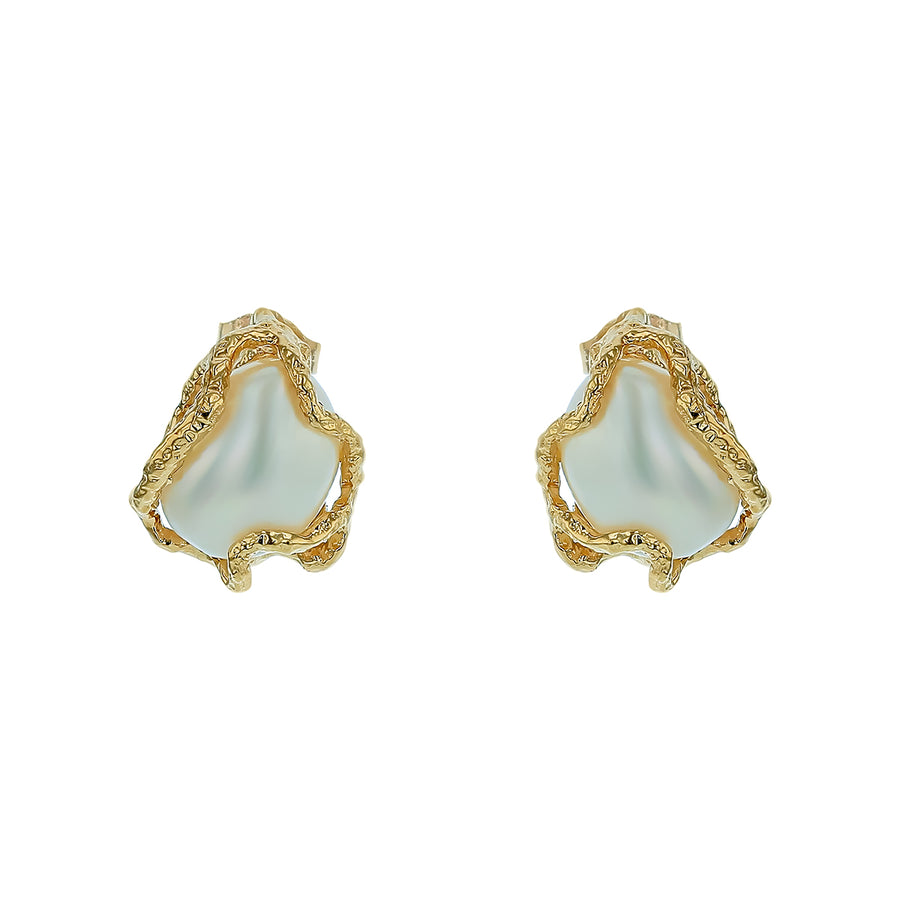 10mm Baroque Pearl Free Form Earrings in 14K Yellow Gold