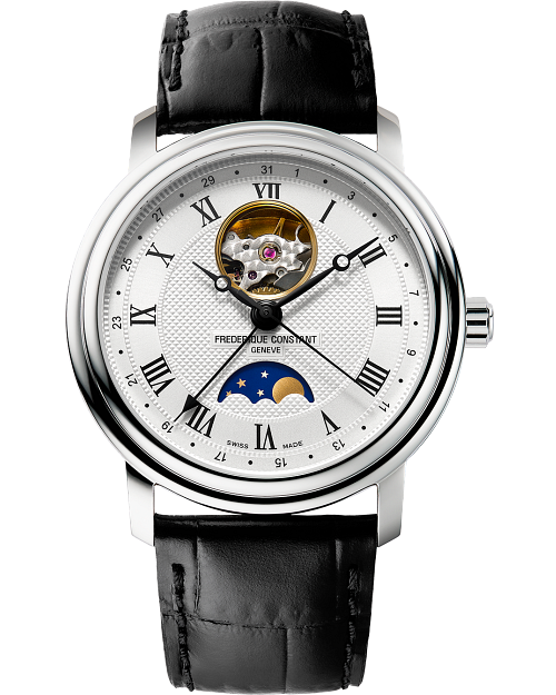 40mm Classics Heartbeat Moonphase Date Watch with Silver Dial in Stainless Steel, Strap