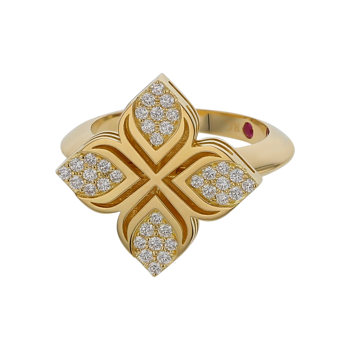 Diamond Arabesque Flower Ring in 18K Yellow Gold, Size 6.5