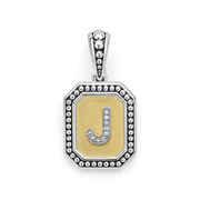 Signature Caviar 0.04ct Diamond Octagon Initial "J" Pendant in 18K Yellow Gold and Sterling Silver, without chain