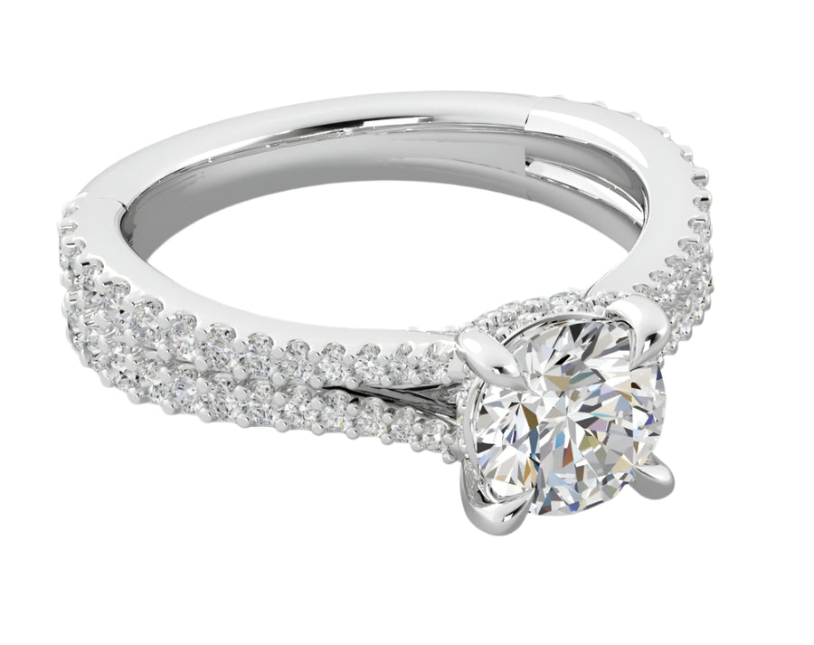 0.75ct Diamond 2 Row Shank Ring Semi Mount in Platinum Set for 1.25ct Round Center