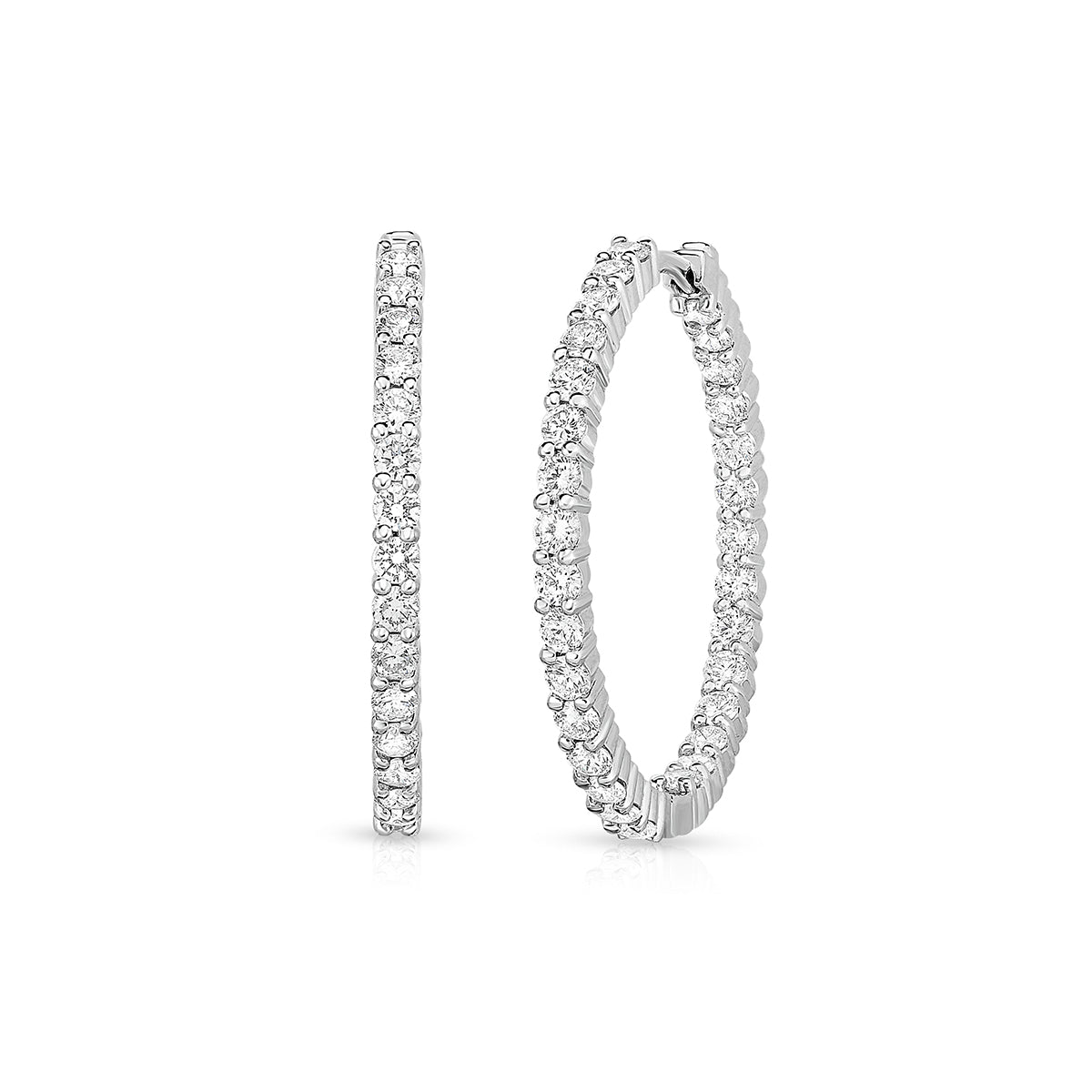18K WHITE GOLD 60 FULL CUT=2.84CT 30MM LARGE INSIDE OUT HOOP EARRINGS