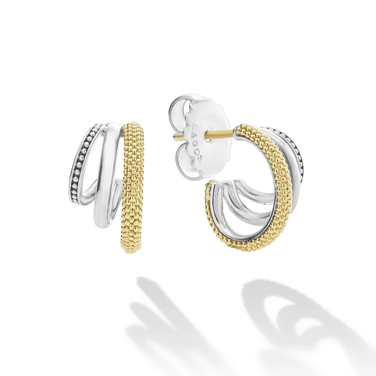 Caviar Lux Earrings in 18K Yellow Gold and Sterling Silver