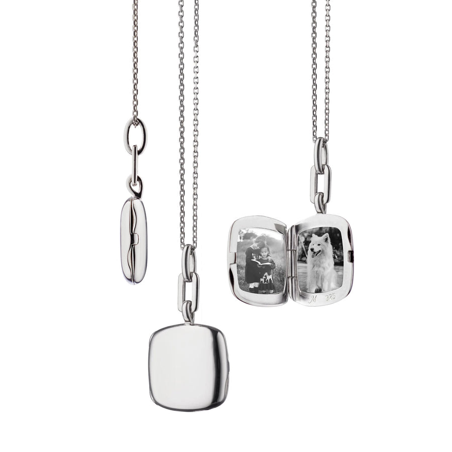 Slim Cushion Viv Locket in Sterling Silver, 16-17" chain