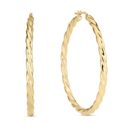 Designer Gold Twisted Hoop Earrings in 18K Yellow Gold, Small