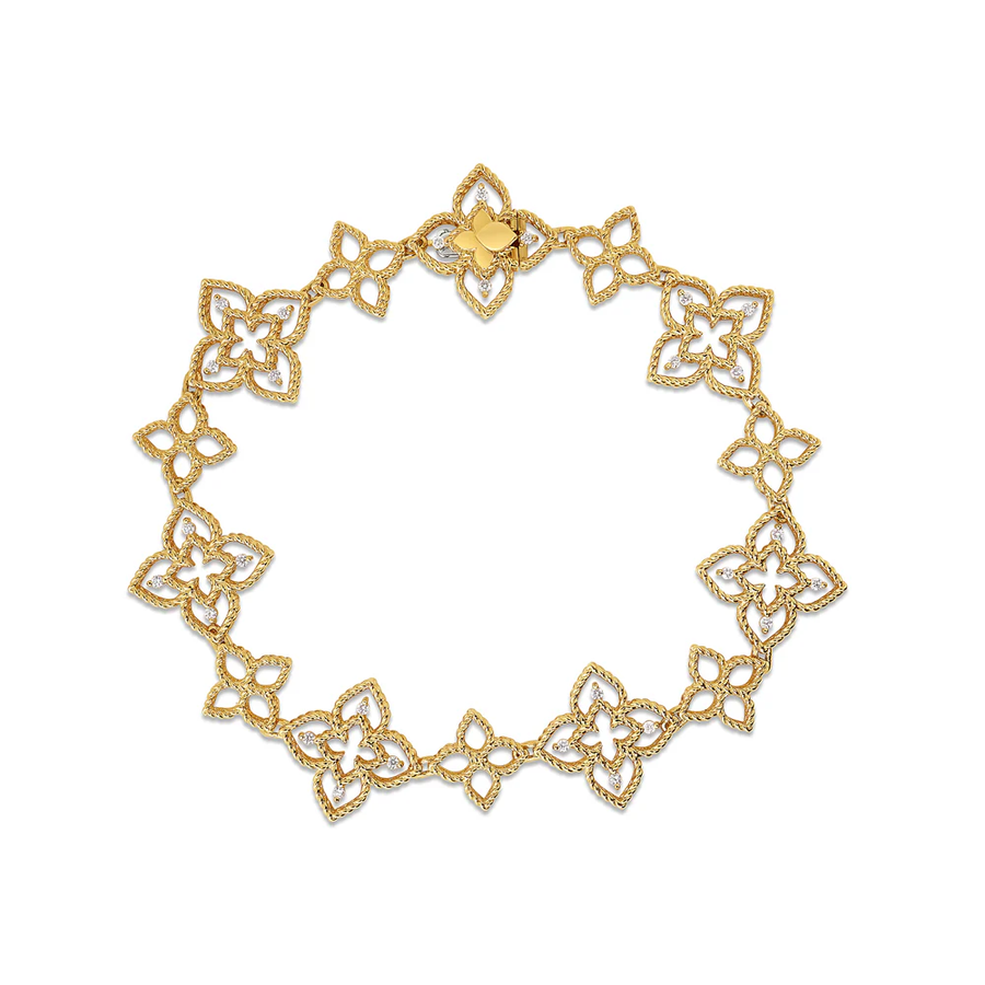 Principessa 0.16ct Diamond Alternating Flower Bracelet in 18K Yellow Gold, 7"
