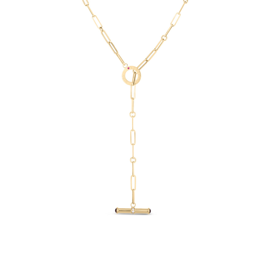 Oro Classic 0.09ct Diamond and 0.38ct Pink Tourmaline Necklace in 18K Yellow Gold, 17"