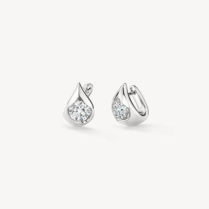 Droplet 1.04ct Diamond Huggie Hoop Earrings in 18K White Gold